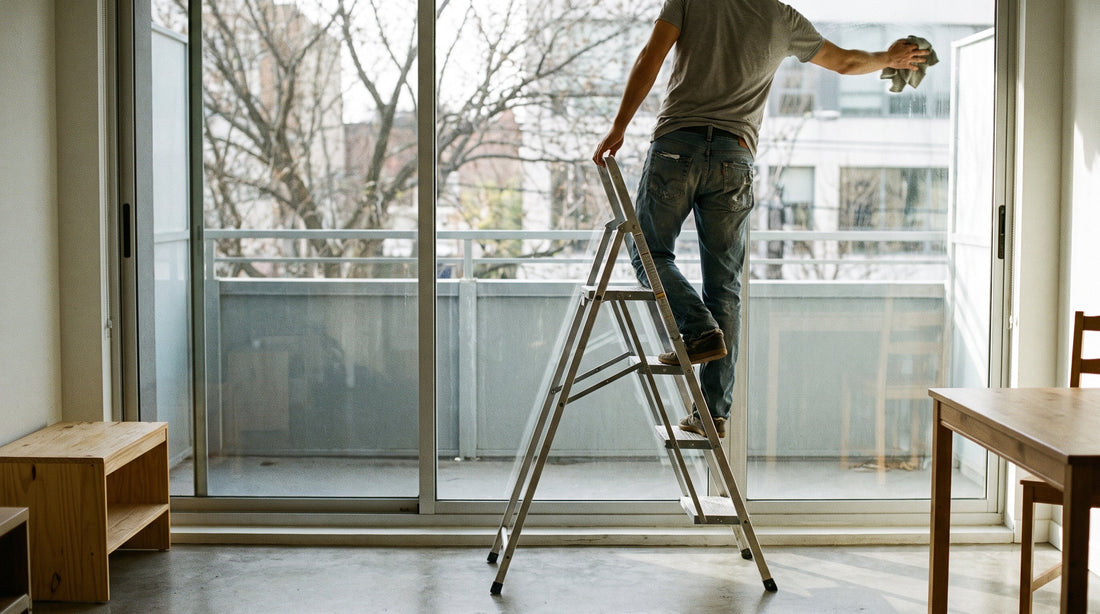 Vitres en hauteur : le vrai risque de l'escabeau (et comment l'éviter)